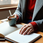 **

A person journaling about their "habit stacking" progress in a cozy, sunlit room, fully clothed in comfortable attire, a cup of tea nearby, safe for work, appropriate content, perfect anatomy, natural pose, professional, family-friendly setting.

**